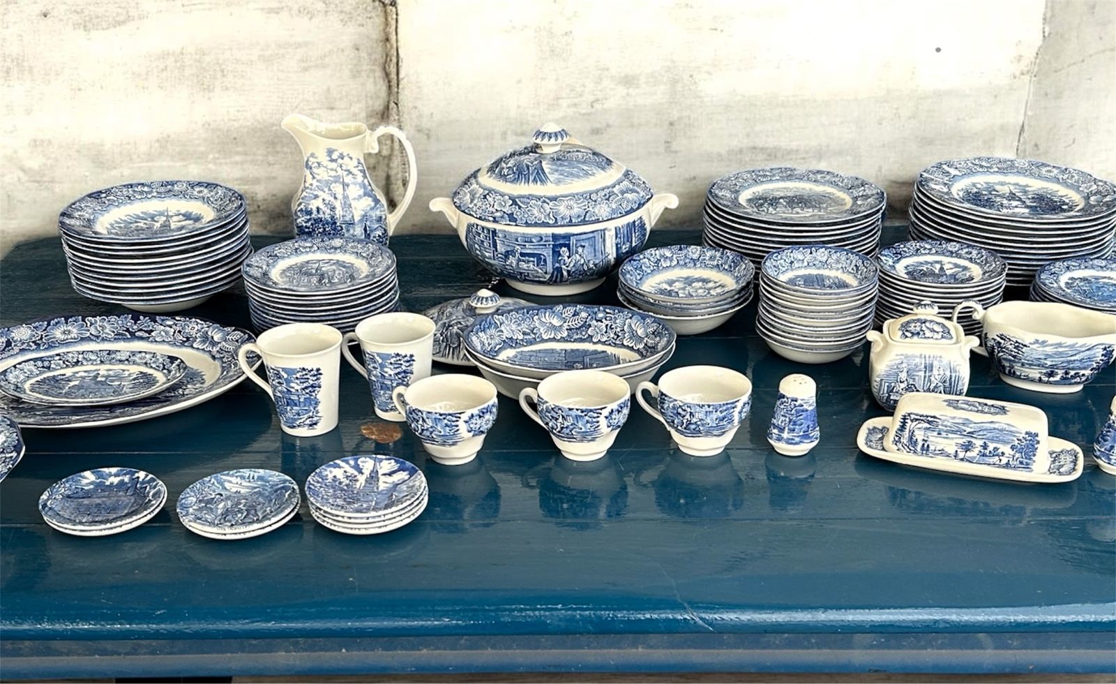 Vintage Staffordshire Liberty Blue China. Over 115 pieces. 