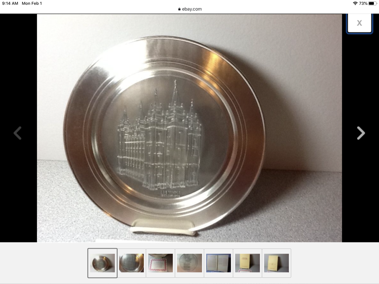 Salt Lake City LDS Temple Plate Dia.10.5" pewter L.H. Pewter Int. HTF