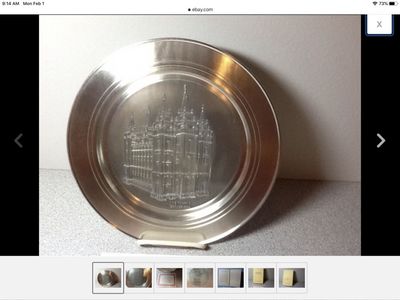 Salt Lake City LDS Temple Plate Dia.10.5" pewter L.H. Pewter Int. HTF