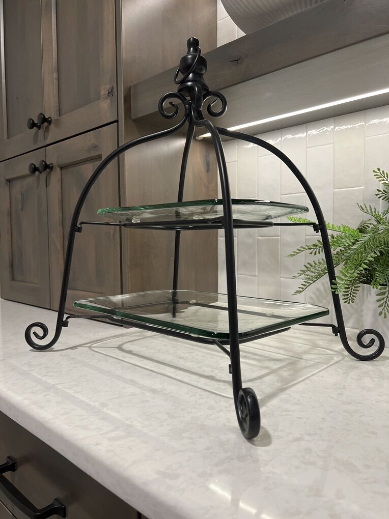 Decorative Two-Tier Metal & Glass Stand/Server