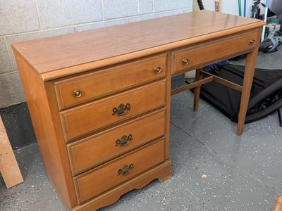 Vintage Wooden Single Pedestal Writing Desk with Drawers