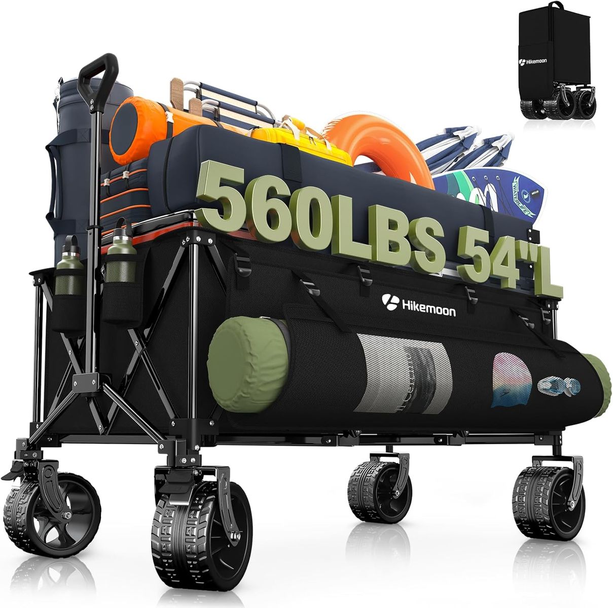 54" Long Collapsible Wagon - 400L Extra Large - Big All-Terrain Wheels - Holds 560LBS Heavy Duty