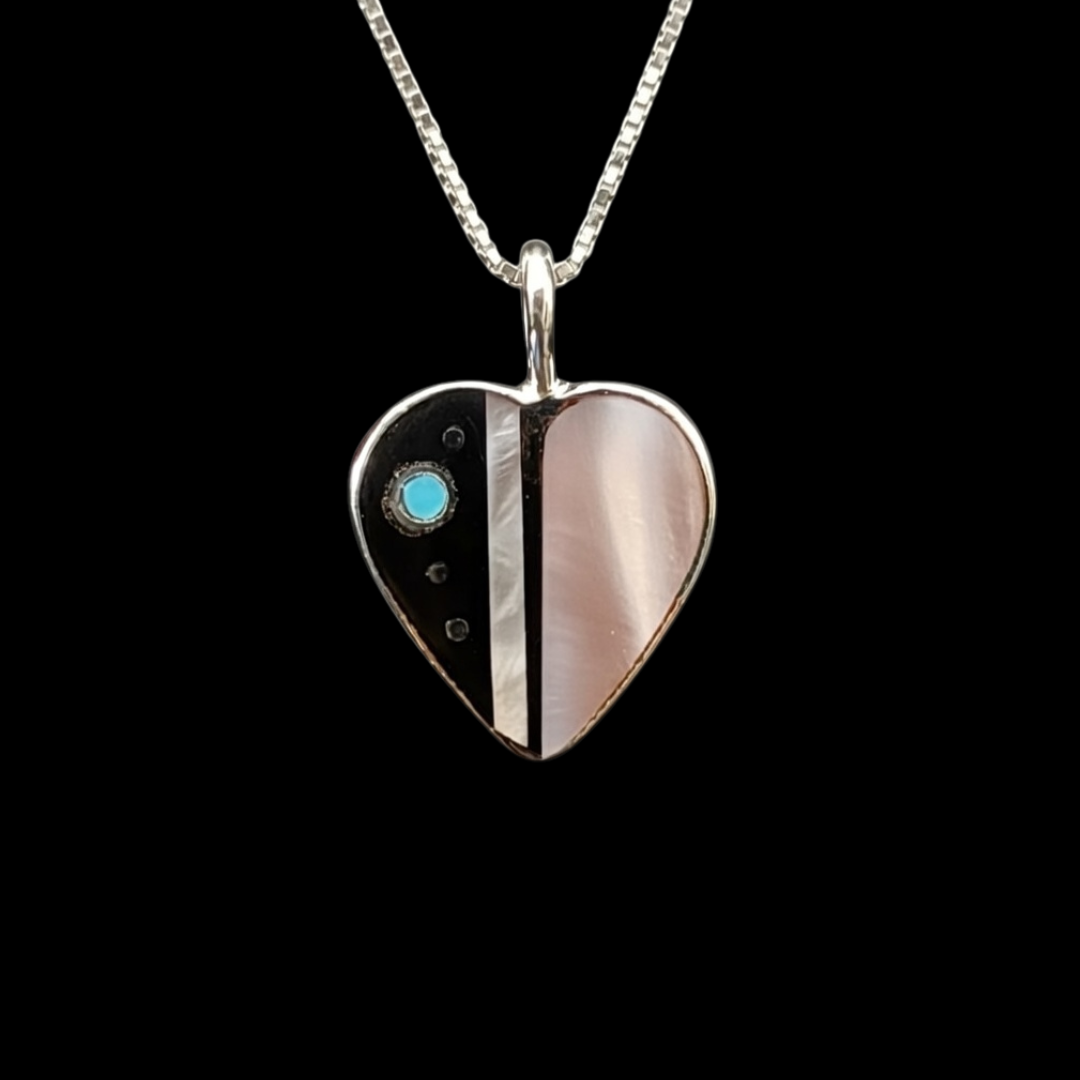 Sterling Silver Turquoise & Shell Inlay Heart Pendant by Jimmy Poyer (Navajo)
