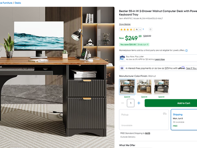 Bestier 55-in W 2-Drawer Walnut Computer Desk with Power Outlets and Keyboard Tray