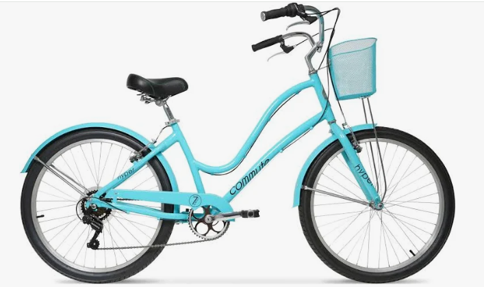 26" Hyper Bicycles 7 Speed Commute Bike with Basket, Adults 13+ Years, Neon Teal