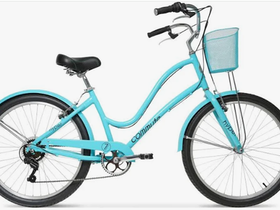 26" Hyper Bicycles 7 Speed Commute Bike with Basket, Adults 13+ Years, Neon Teal