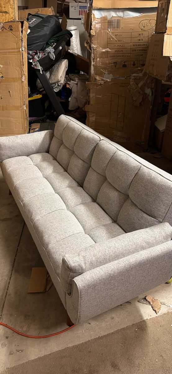 Light Gray Fabric Sofa Couch - Modern Tufted Design
