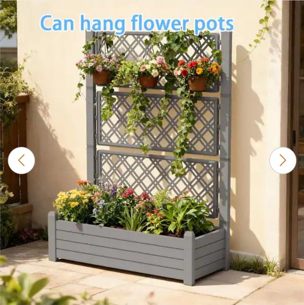 New Raised Garden Bed Planter Box with Trellis – Gray, 43" #428