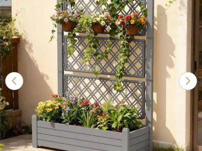 New Raised Garden Bed Planter Box with Trellis – Gray, 43" #428
