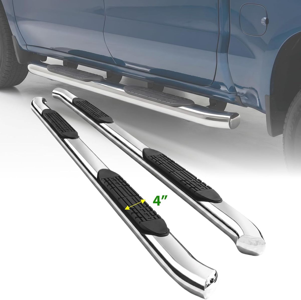 2019-2026 Dodge Ram 1500 New Body Crew Cab- 4" Stainless Steel Nerf Bar Running Boards, No Drilling