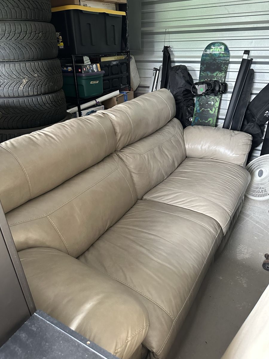 Light Grey Leather Reclining Couch