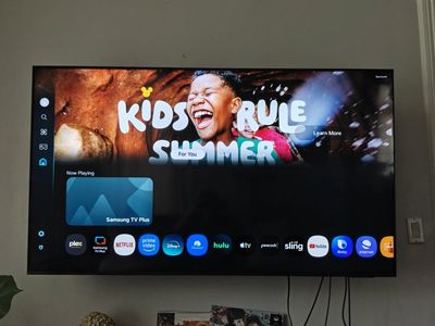 Basically new home theater/TV setup with wall mount and sound bar+subwoofer, 65"