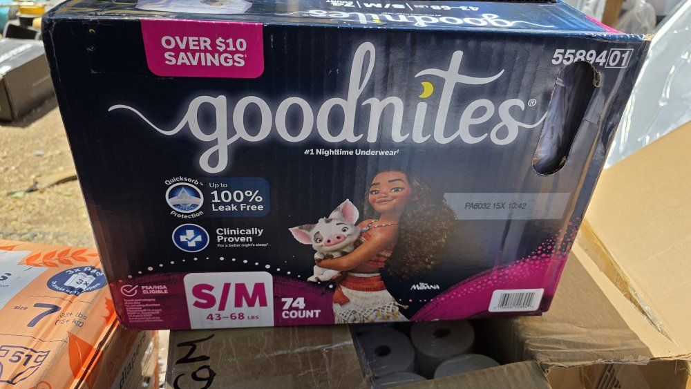 Goodnites Moana S/M (43-68 lbs) Nighttime Underwear, 74 Count, 100% Leak-Free