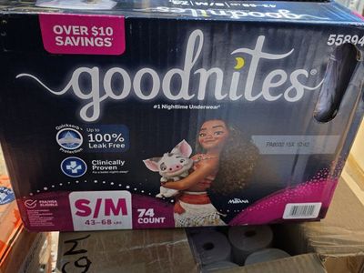 Goodnites Moana S/M (43-68 lbs) Nighttime Underwear, 74 Count, 100% Leak-Free