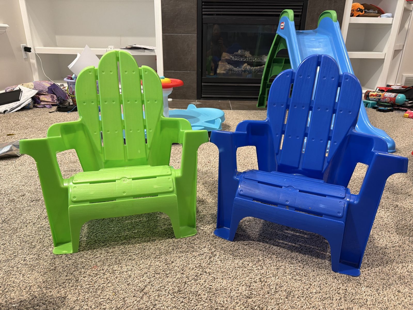 Kid-Sized Adirondack Chairs - Set of 2 Green & Blue Plastic Patio Chairs for Children