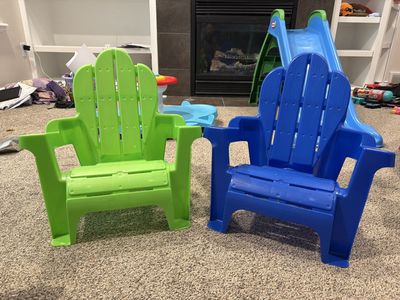 Kid-Sized Adirondack Chairs - Set of 2 Green & Blue Plastic Patio Chairs for Children