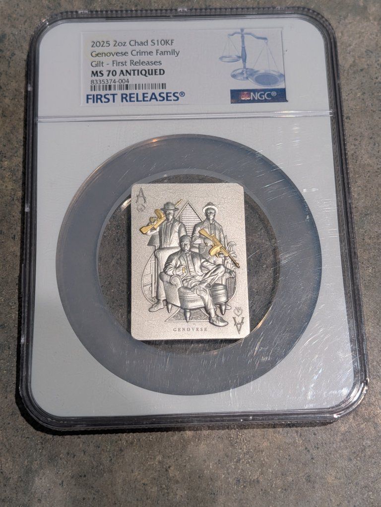 2025 Genovese Crime Family 2oz  Silver Coin .999 Graded NGC70 Pop 12