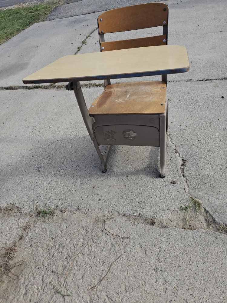 Vintage School Desk and Chair Combo with Attached Writing Surface