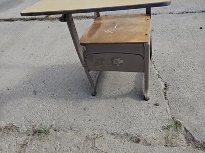 Vintage School Desk and Chair Combo with Attached Writing Surface