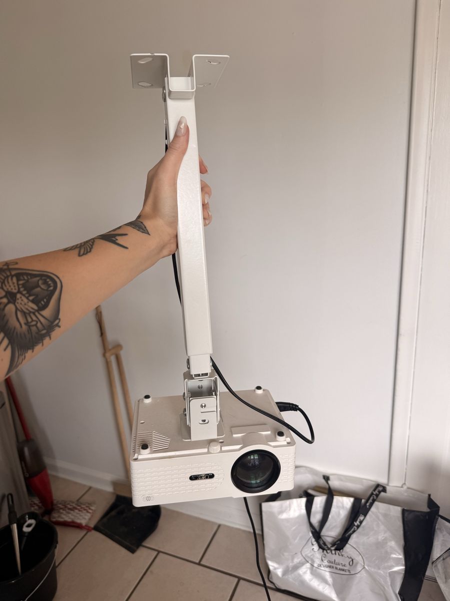 Projector with Ceiling Mount and Pull Down Screen