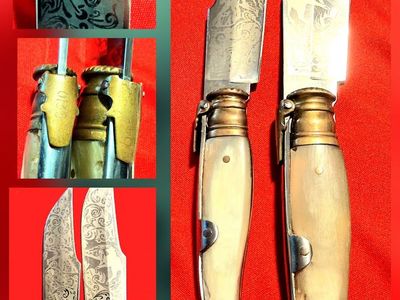 Pair of Vintage Spanish Navajas de Carraca – Horn handle & Serial Stamped with blade lock