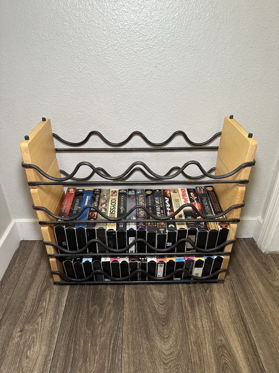 Modular Wood and Wrought Iron VHS Storage Rack Set OF 4
