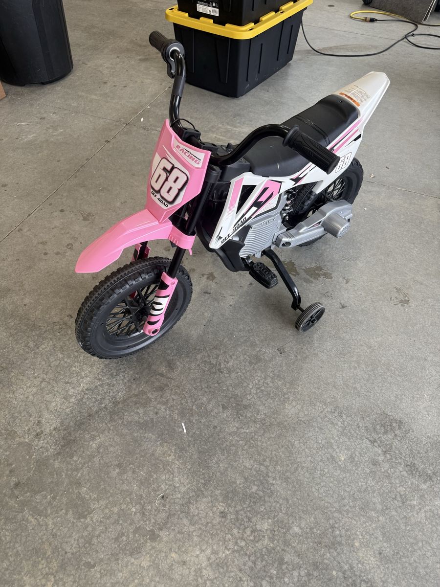 Pink Electric Dirt Bike Ride-On Toy with Training Wheels