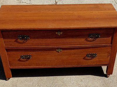 Antique Oak Lowboy Dresser 2 Drawer