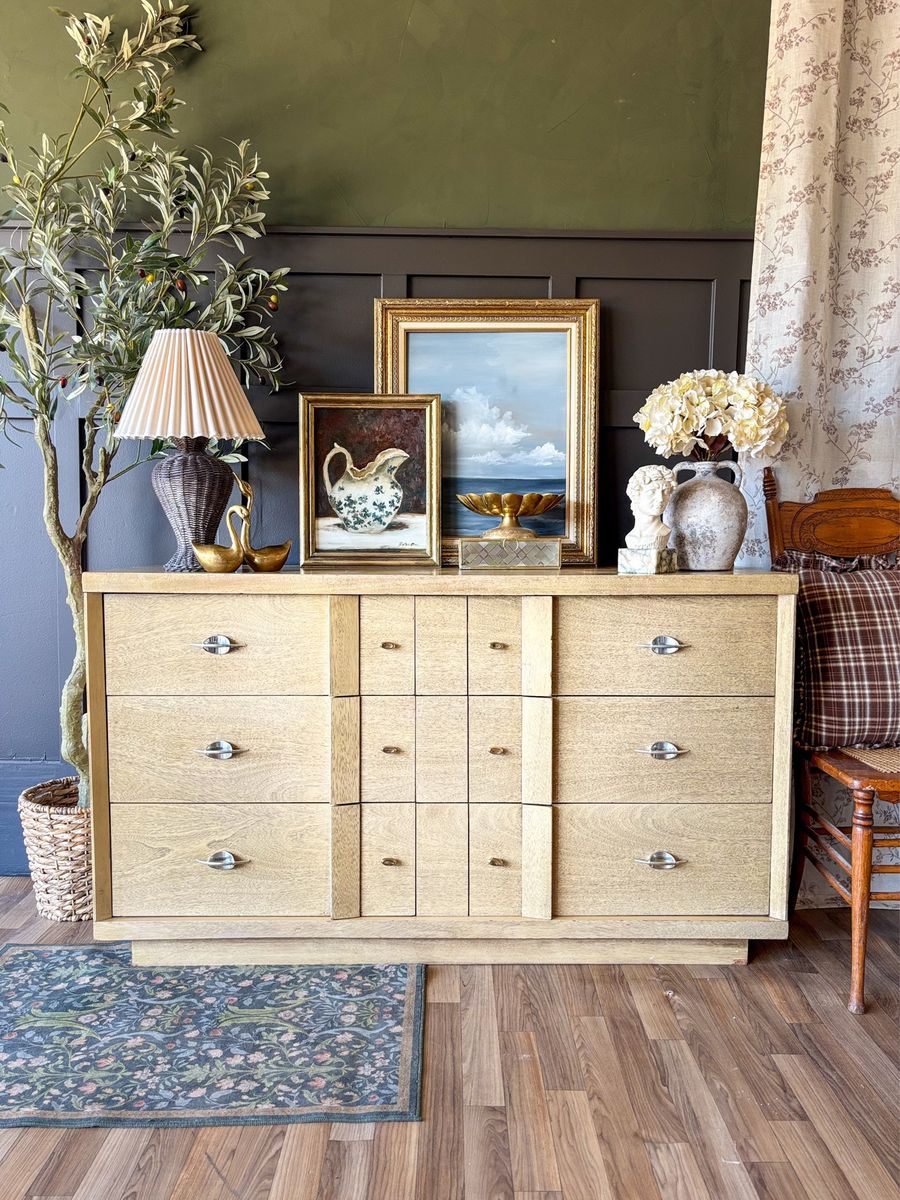 Vintage MCM Blonde Mahogany Dresser Project