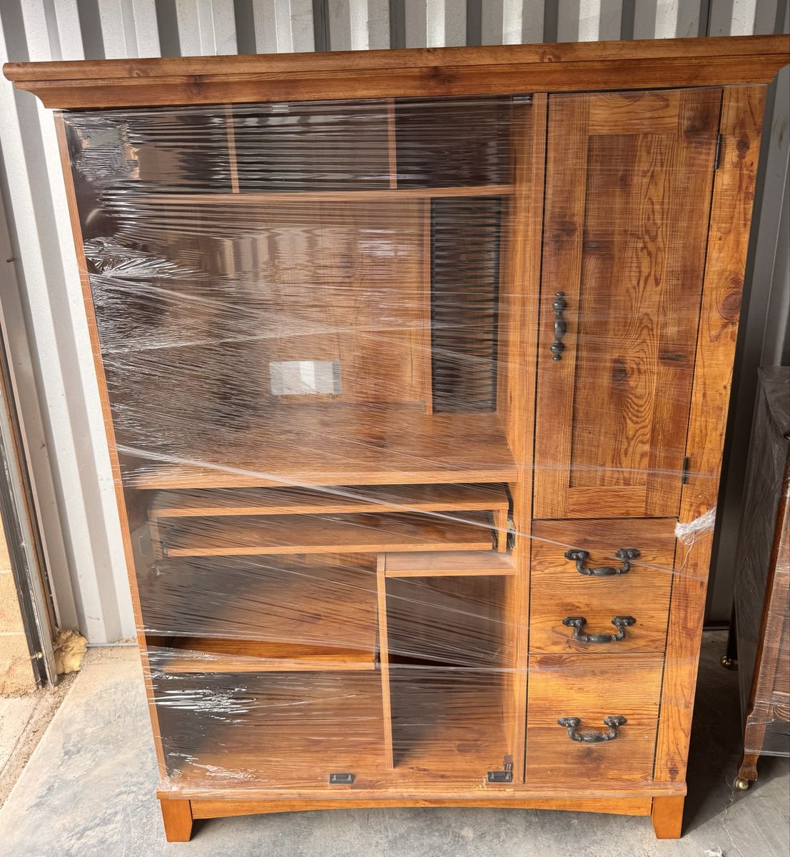 Large Wooden Entertainment Center and Computer Armoire with Storage Drawers