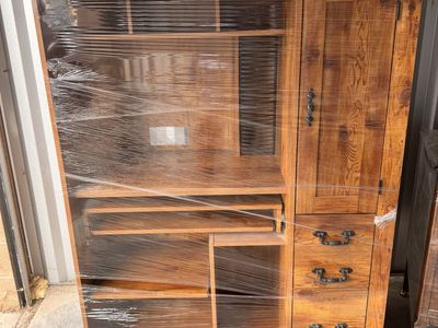 Large Wooden Entertainment Center and Computer Armoire with Storage Drawers