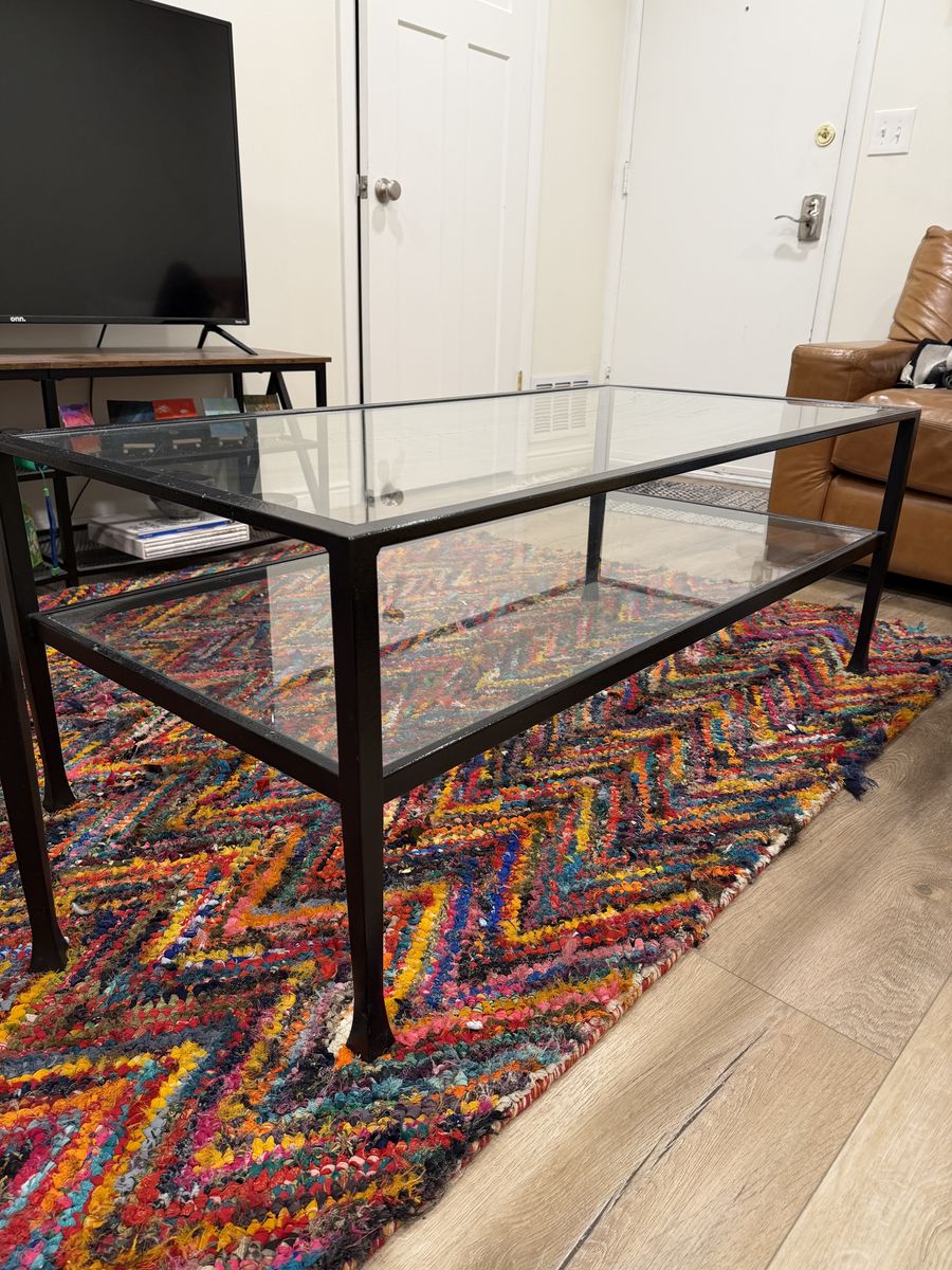 Pottery Barn Glass & Metal Coffee Table + Matching Side Table – Modern Set