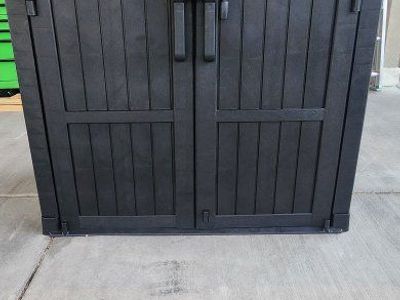 Outdoor Storage Shed Resin Horizontal Storage Box Black/Gray with Dual Front Doors