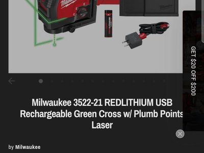 Milwaukee 3522-21 REDLITHIUM USB Rechargeable Green Cross Line & Plumb Points Laser Kit