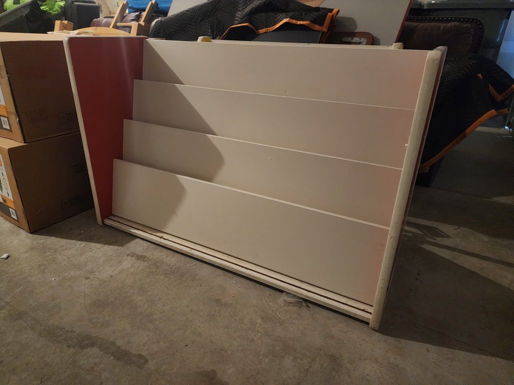 Kids Book Display Shelf - White & Red 4-Tier Storage Rack