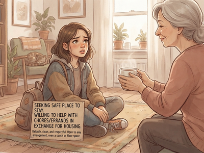 Looking for a safe place to stay/willing to help around the house