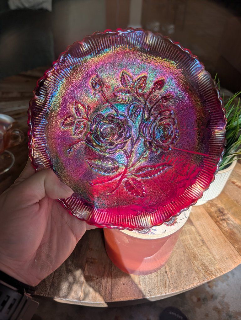 Dugan glass octopus bowl and red imperial rose bowl
