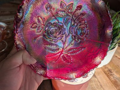 Dugan glass octopus bowl and red imperial rose bowl