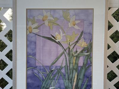 Vintage Artist-Signed “Orchid Square” Framed Art Print – 24.5” × 31.5”