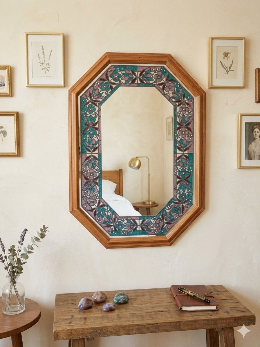 GORGEOUS Stained Glass Floral Mirror