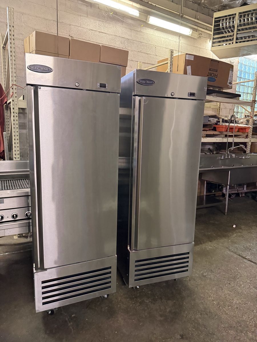 New one door Serv -Ware stainless steel refrigerator 23 cu f with 5 years warranty