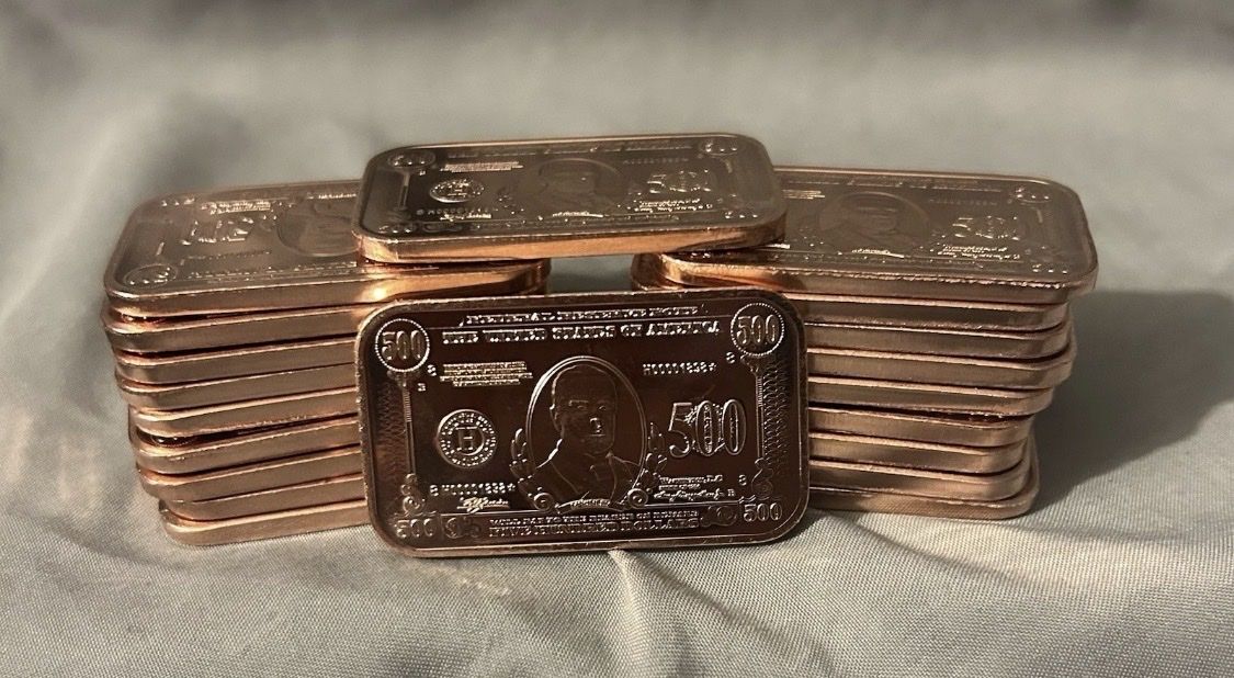 1 Ounce Copper $500 Bank Note Bars - 20 Total