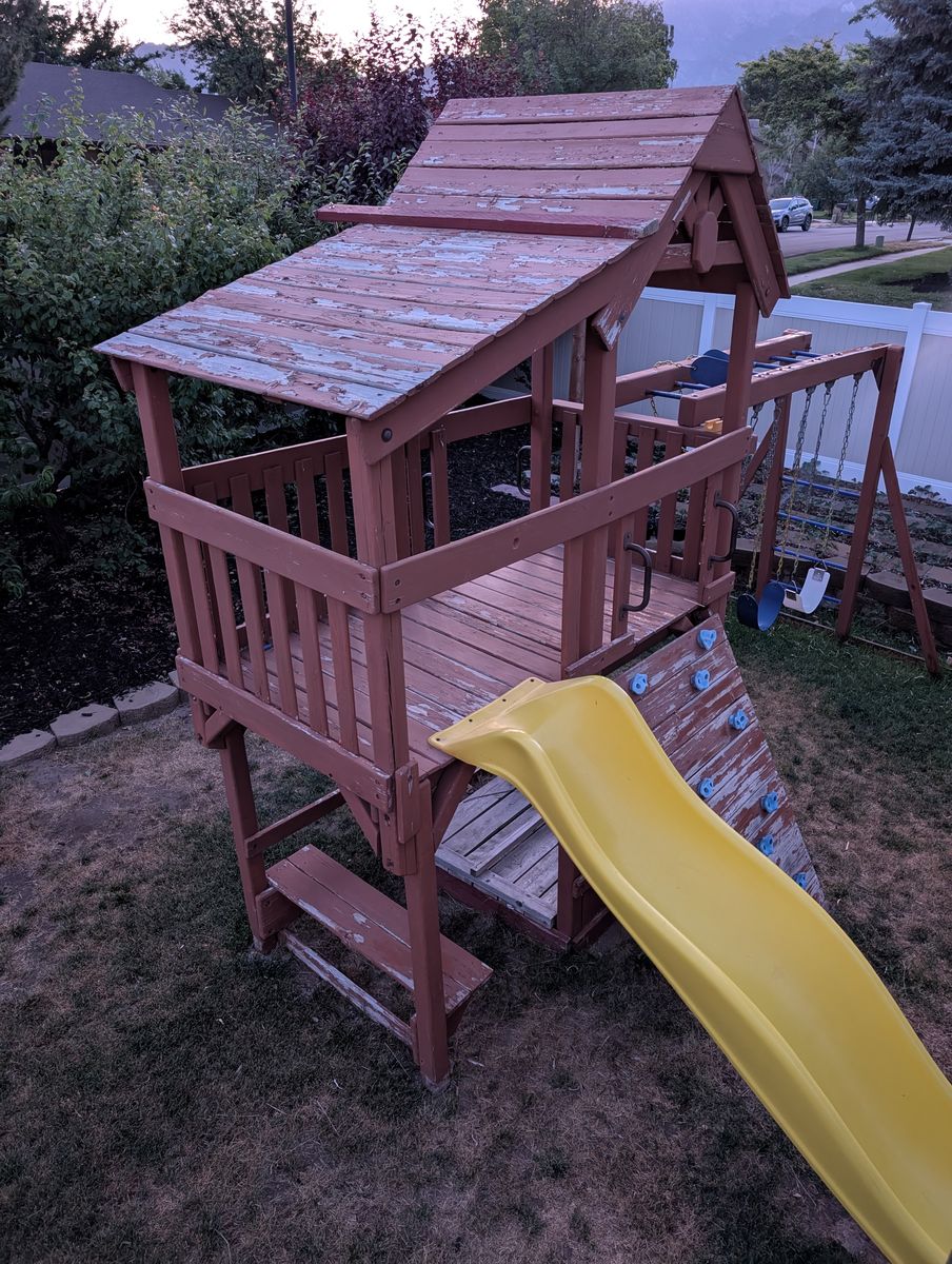 Playset with Slide, Rock Wall, and Swings - Outdoor Play for Kids