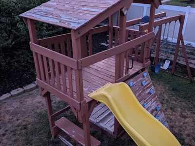 Playset with Slide, Rock Wall, and Swings - Outdoor Play for Kids