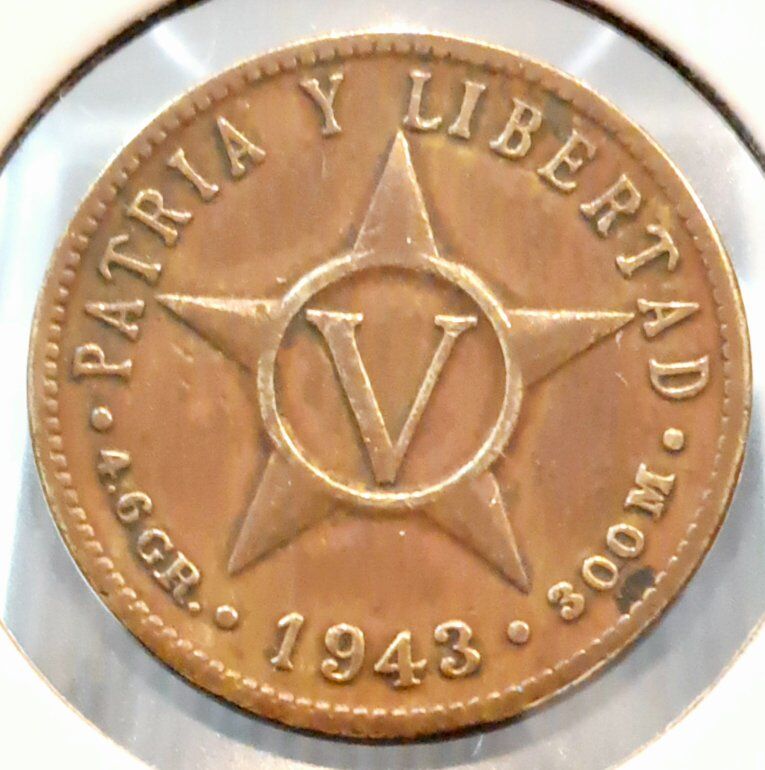 Rare 1943 Cuban Cinco Centavos Coin - Low Mintage