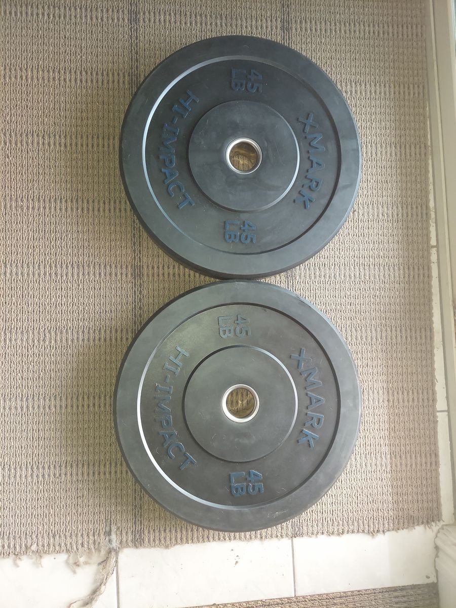 pair of 45lb xmark hi-impact bumper plates
