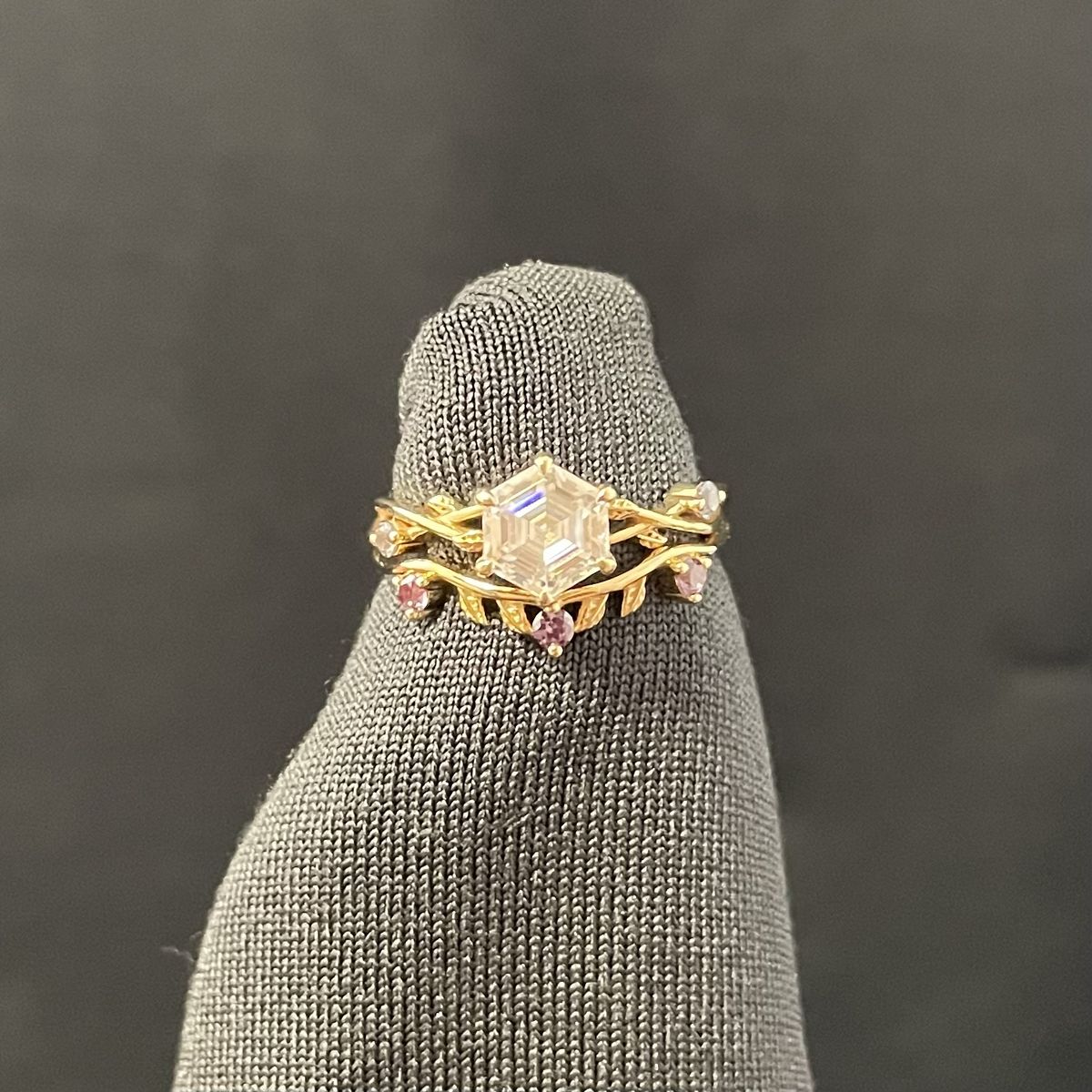 Engagement Ring & Wedding Band - 14k Gold, Moissanite, Alexandrite - Size 6