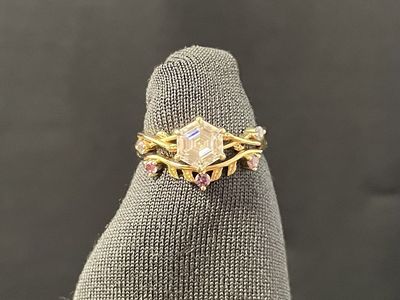 Engagement Ring & Wedding Band - 14k Gold, Moissanite, Alexandrite - Size 6