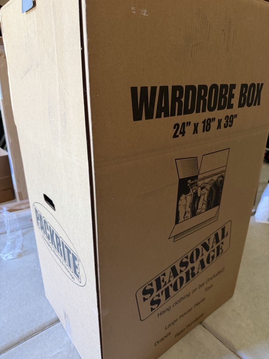 PACKRITE Wardrobe Box 24"x18"x39" Moving & Seasonal Storage with Hanging (x3)