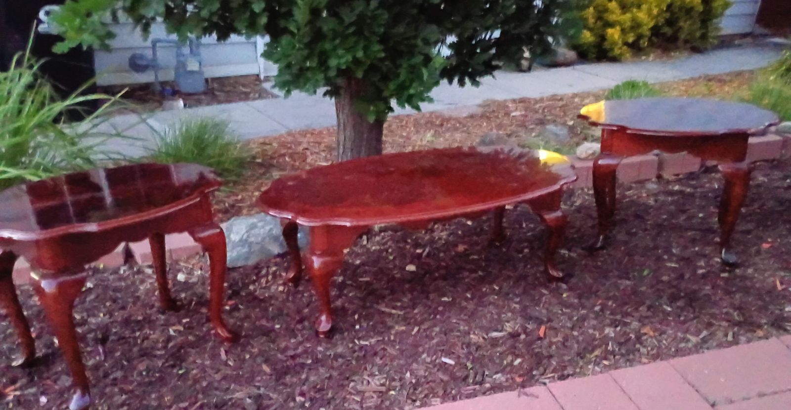 WOOD COFFEE TABLE AND 2 END TABLES